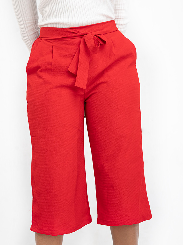 Red Regular Fit Solid Culotte