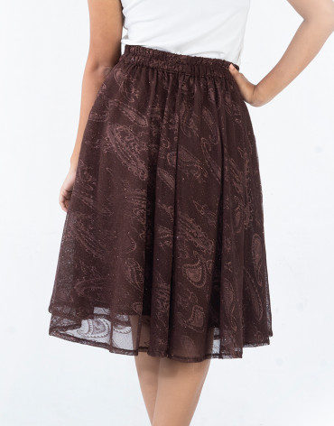Brown Self Design A-Line Skirt