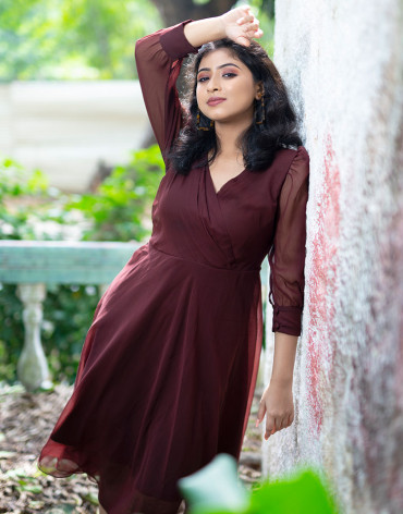 Brown Solid Fit & Flare Dress