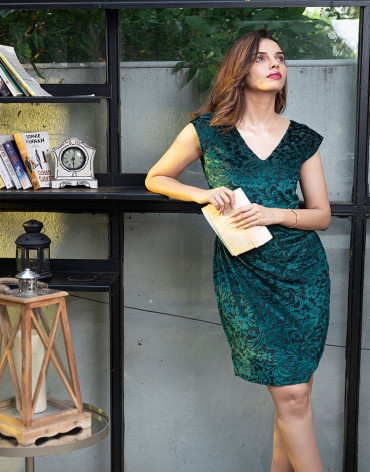 Green Velvet Sheath Dress