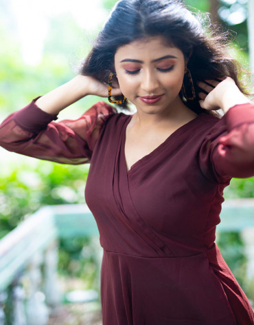 Brown Solid Fit & Flare Dress