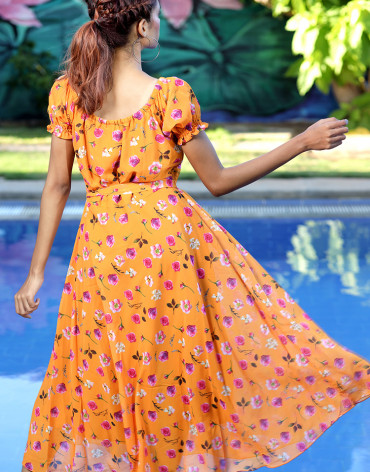 Orange Floral Print Maxi Dress